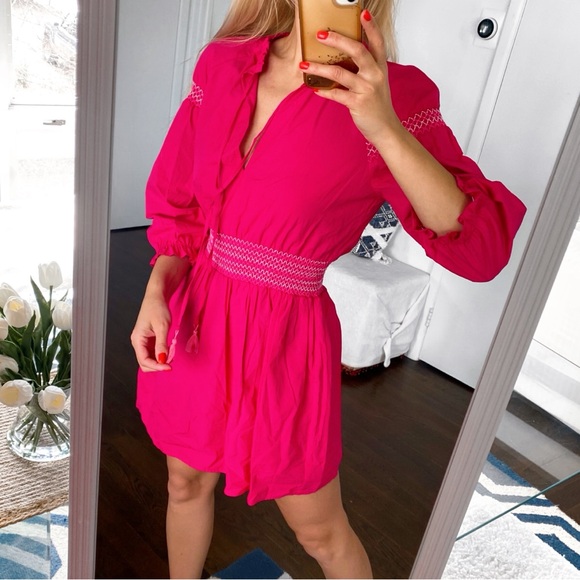 💞 ZARA PINK TASSEL PUFF LONG SLEEVE EMBROIDERED DETAIL MINI DRESS! - Picture 3 of 16